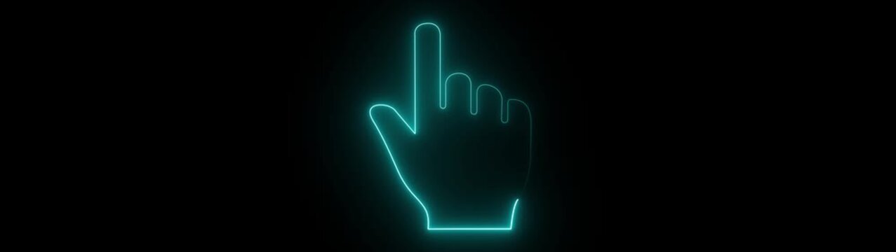 Neon Hand Cursor Click Animation black background, Digital Touch Gesture, User Interface Pointer & Interactive navigation buttons vector illustration, 4k loop..