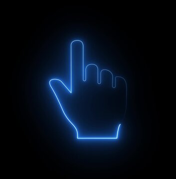 Neon Hand Cursor Click Animation black background, Digital Touch Gesture, User Interface Pointer & Interactive navigation buttons vector illustration, 4k loop..