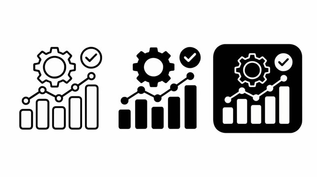 Business growth chart icon set outline solid and reverse black white vector