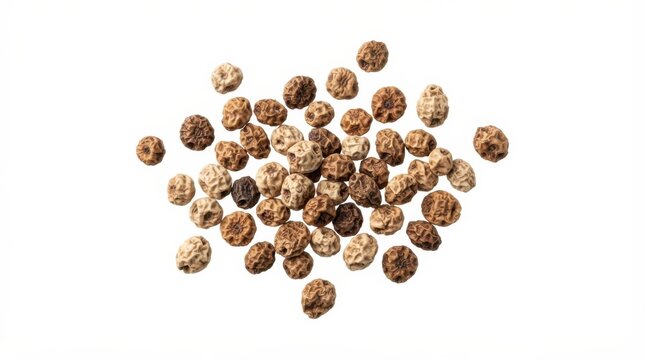 Tiger nuts suspended in mid-air against plain background
