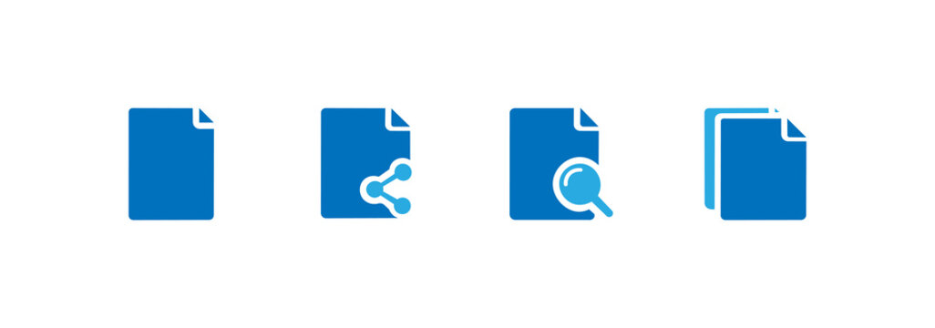 File icon set. Includes document, share file, search file, and duplicate. Solid icon illustration pack.