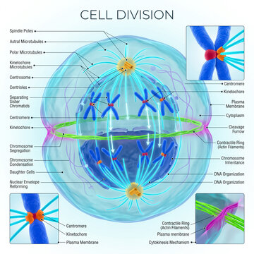 Detailed scientific diagram illustrating the complex process of eukaryotic cell division showing chromosomes separating during the mitosis anaphase stage process