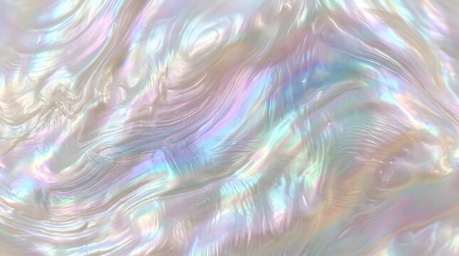 Iridescent pearl surface texture with shimmering pastel waves, mother of pearl