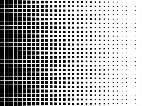Halftone square pattern vector, black and white geometric gradient background, minimalist pixelated texture for modern graphic design