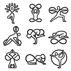 Fototapeta premium set of yoga poses silhouette vector icons