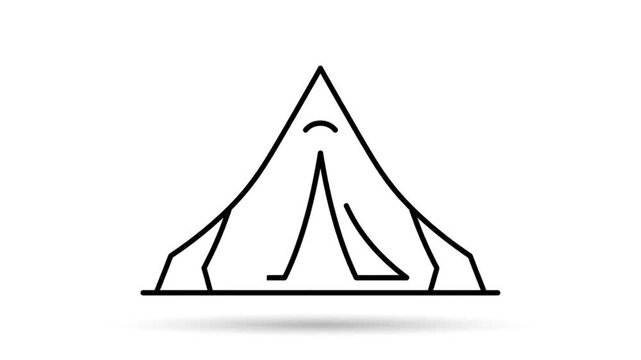 Simple Line Art Animation of a Tent Being Assembled in Real Time on White Background
