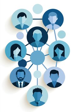Global network of diverse faceless professionals connected around central hub