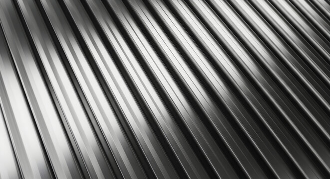 Abstract Metallic Surface Featuring Rhythmic Parallel Ridges and Shiny Corrugated Steel Textures for Modern Industrial Design Backgrounds