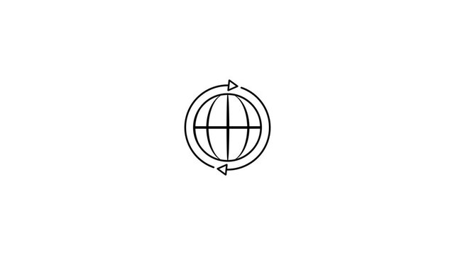 Minimalist globe with rotating arrows animation for global connectivity and business concepts motion