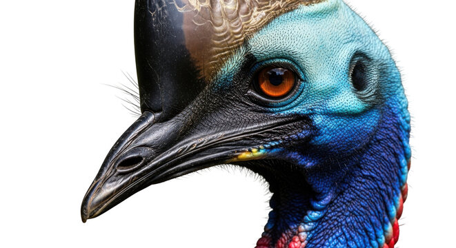 Close-up profile of a southern cassowary isolated on transparent background
