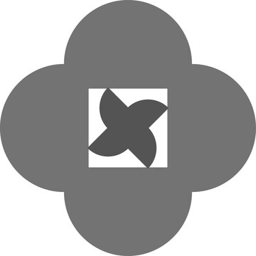 Abstract grey quatrefoil emblem with pinwheel fan symbol vector icon design