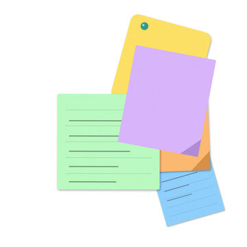 Stack of colorful sticky notes with reminder papers for office work and school organization tasks