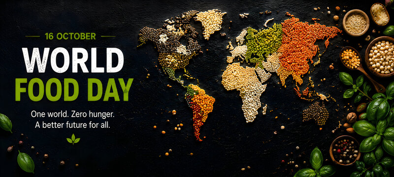World Food Day banner with globe and food items