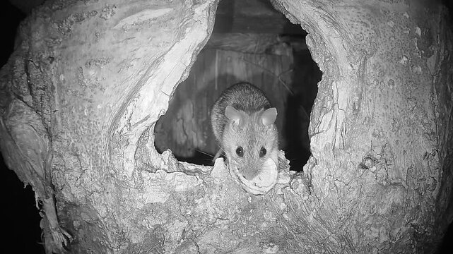 Waldmaus in Baumh&ouml;hle (Apodemus sylvaticus)