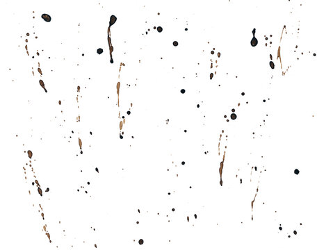 Abstract stain and splatter texture on transparent background, set of stains