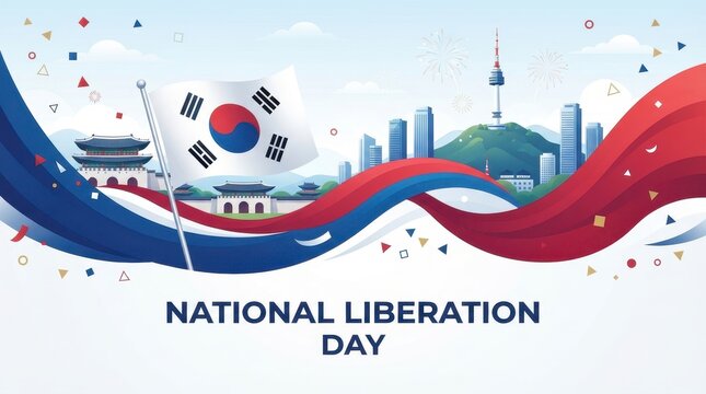 South korea national liberation day celebration vector illustration