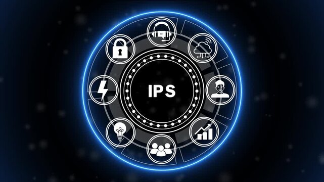Futuristic IPS Cybersecurity Interface Animation with Intrusion Prevention, Network Threat Detection and Digital Security HUD