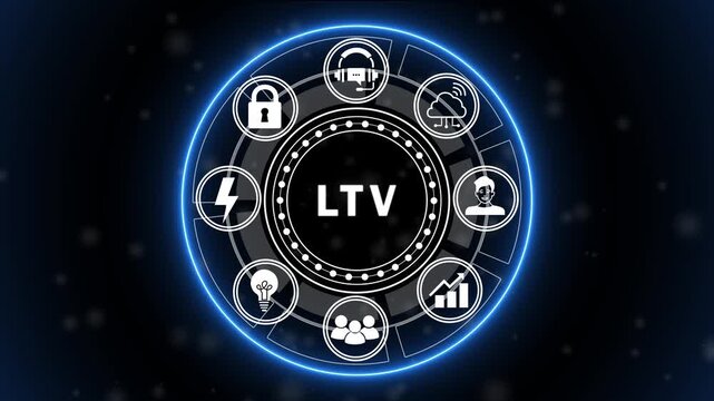 Futuristic LTV Digital Marketing Interface Animation with Customer Lifetime Value, Revenue Analytics and Business Growth HUD