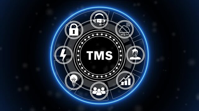 Futuristic TMS Transportation Management System Interface Animation with Logistics, Fleet Tracking, Route Optimization and Supply Chain HUD