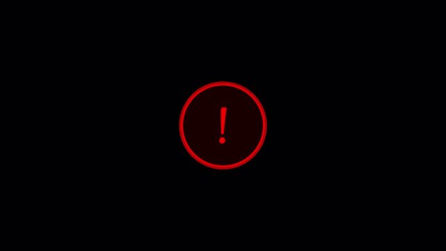 Warning message concept represented by exclamation mark animation on Transparent Background .Red Warning Alert Icon Animation for Important Message or Warning in 4K with Alpha Channel