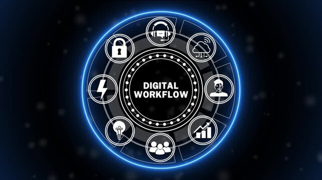 Digital Workflow Concept, Automated Business Process Management System for Task Automation, Data Integration, Productivity and Digital Transformation