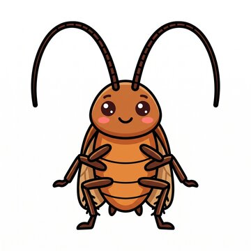 Cute Cartoon Cockroach with Long Antennae, Flat Vector Illustration