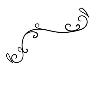 Cute hand-drawn vintage scroll swirl corner border, line art decorative corner element clipart PNG