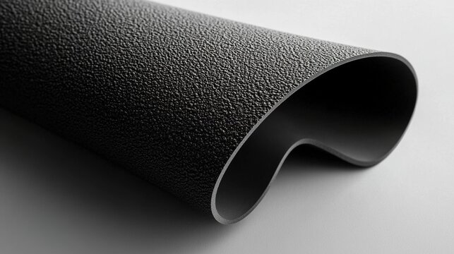 elastic. Close-up of matte black rubber sheet being stretched, showing fine granular texture. safety posters, maintenance manuals, designed for precision metalworking and fabrication facilities.