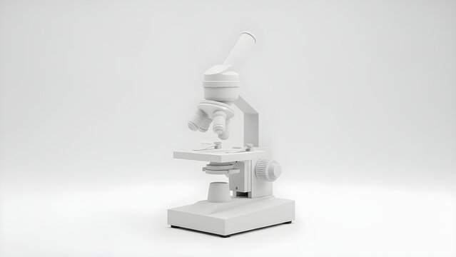 Minimalist white laboratory microscope isolated on a clean studio background representing scientific research and microscopic study
