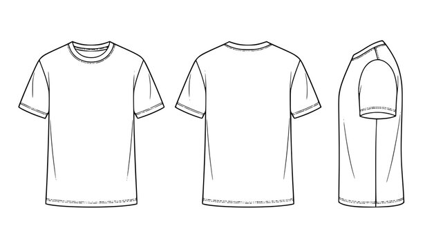 Blank Unisex Streetwear T Shirt Technical Flat Vector Template with Regular Fit and Short Sleeve Construction