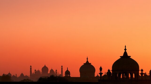 Warm Sunrise Gradient Sky with Temple Silhouette