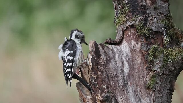 Buntspecht am Baumstamm (Dendrocopos major)
