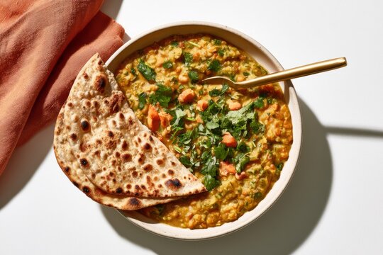 Traditional Langar Meal with Flatbread and Lentil Curry