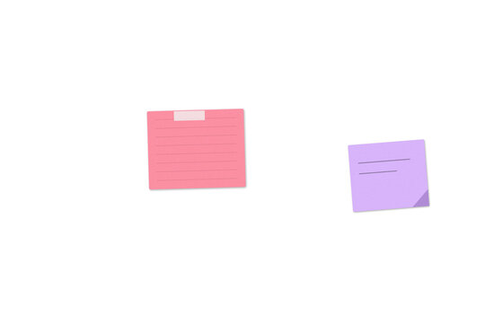 Pink and purple sticky notes for reminders and office organization tasks on a flat surface area and PNG notes