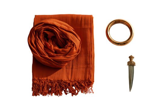 Orange Turban Cloth with Kara and Sikh Articles Flat Lay