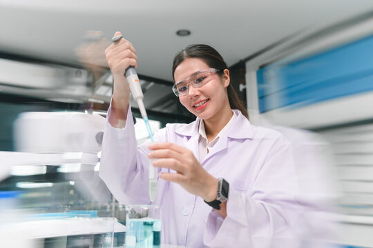 Laboratory breakthrough medical scientist innovates biotechnology techniques in modern research environment