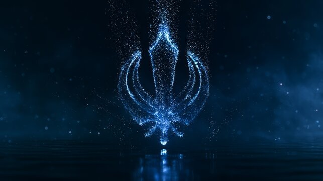 Glowing Khanda Sikh Symbol Made of Blue Light Particles