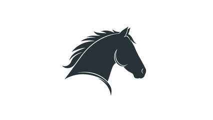 Fototapeta premium Striking black silhouette of a horse's head and neck, featuring a dynamic mane, isolated on a pure white background. Symbolizes power, freedom, and equestrian sport.