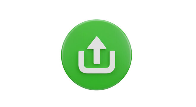 Green glossy upload button with white arrow icon for digital file transfer and sharing interface design