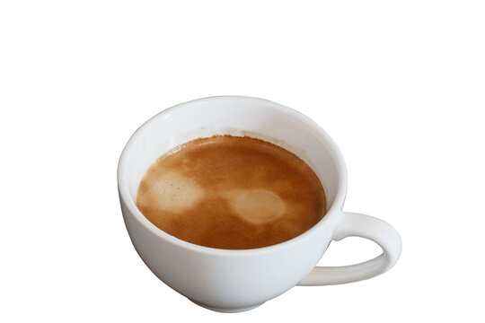 Hot black coffee in white cup  on a white  background.