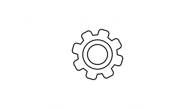 Gear icon animation on white background. Animated line style gear 4K Resolution.