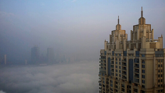 Wuhan Skyline Above Clouds - Art Deco Towers in Fog