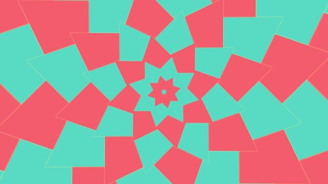 Abstract geometric star pattern animation, pulsing teal and pink kaleidoscope motion background, for modern projects