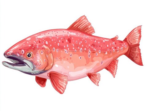 Pixel Art Pink Salmon Fish Isolated On White Background
