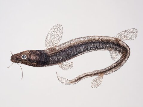 Pointillism Ink Illustration Of An Eel Fish On A Simple White Background