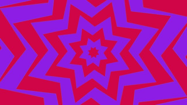 Vibrant geometric star pattern motion background, pulsing red and purple abstract kaleidoscope loop for modern digital projects