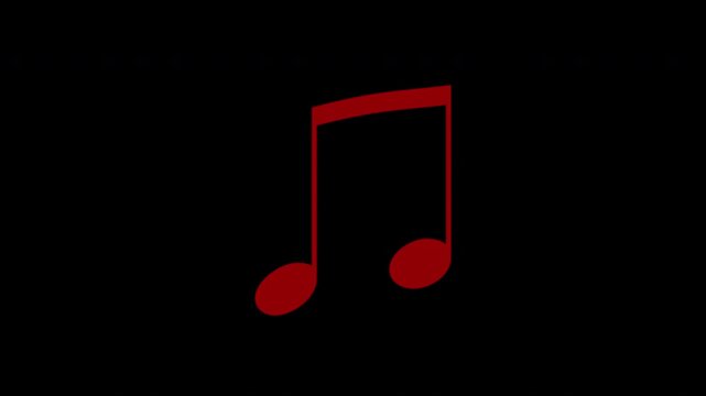 Music note animation on black background. Animated red color music icon waving 4K Resolution.