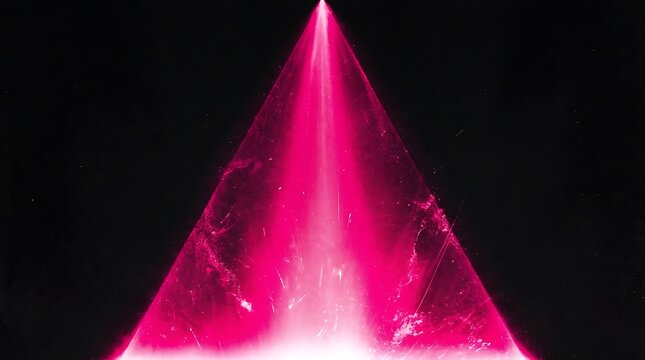 Bright pink laser light beam forming a triangular shape against a dark black background, creating a dramatic and energetic atmosphere