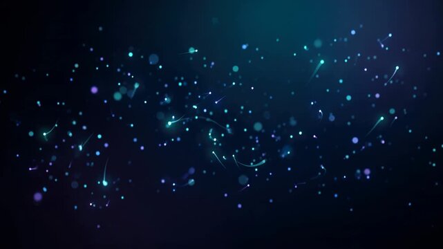 Minimal data glow scene with abstract light particles on dark blue background, soft blue and purple particle field for futuristic energy