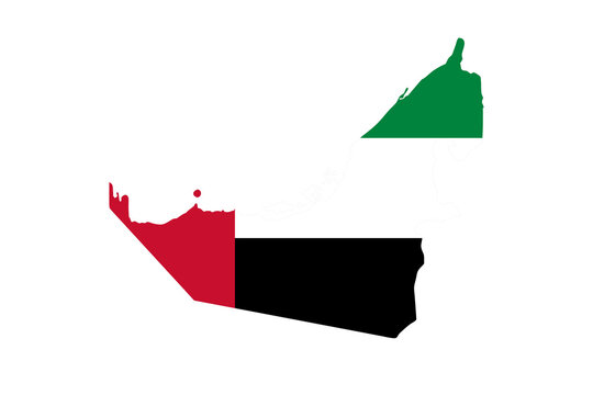 United Arab Emirates map silhouette with national flag colors in bold geographic style for travel designs. Ideal for tourism, culture, and patriotic graphics. Clean vector illustration.